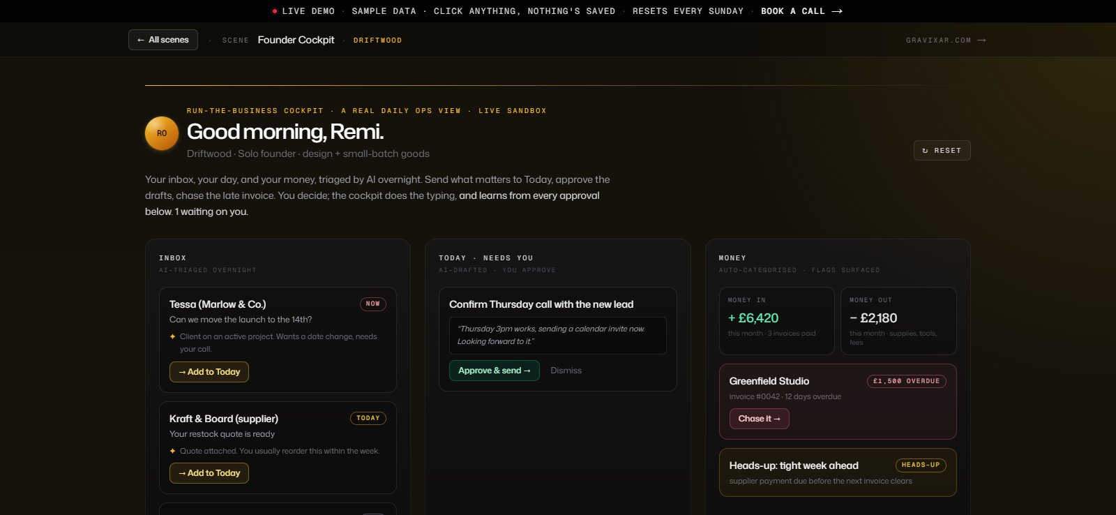 Founder Cockpit: A run-the-business cockpit for a solo founder